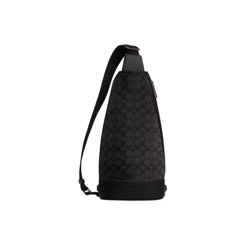 COACH Coated Canvas One Shoulder Crossbody Bag, Sling Bag Small Size Men
s Charcoal