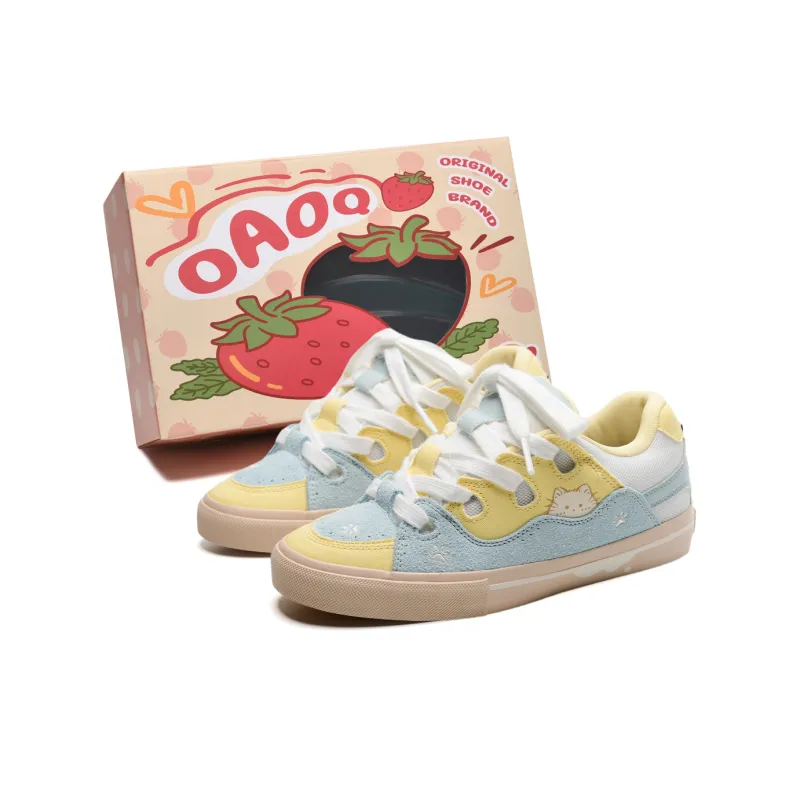 OAOQ Low-Top Skateboard Shoes Unisex White Yellow Blue-68