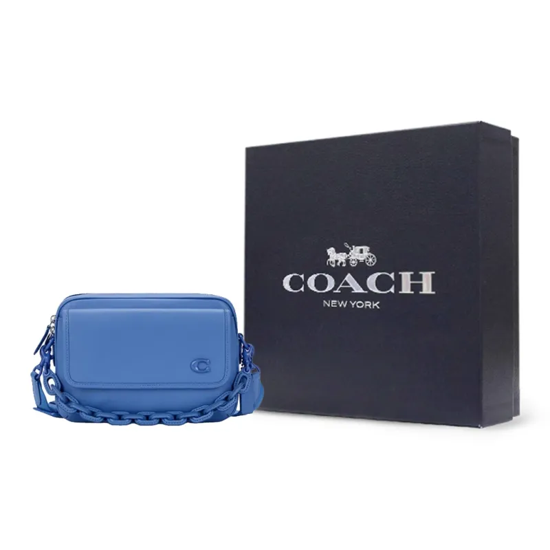 COACH Charter Gloves Made Of Tanned Leather Flap Shoulder Bag Crossbody Bag Medium Size Men's Blueberry-5