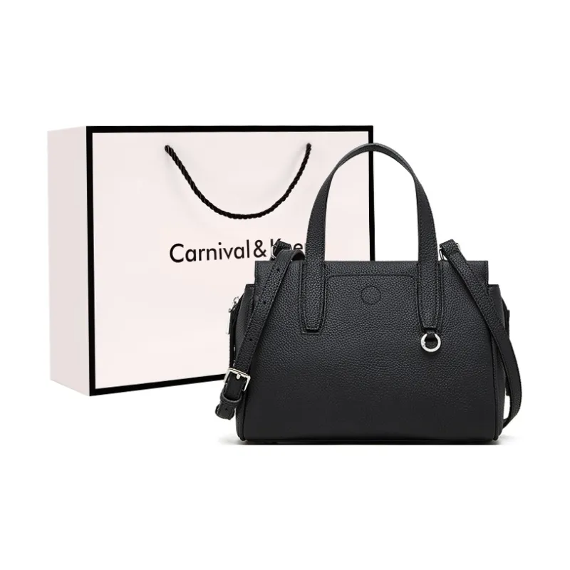 Carnival Keep Top Grain Cow Leather Handbag Regular Women's Black/Brown/Gray-0