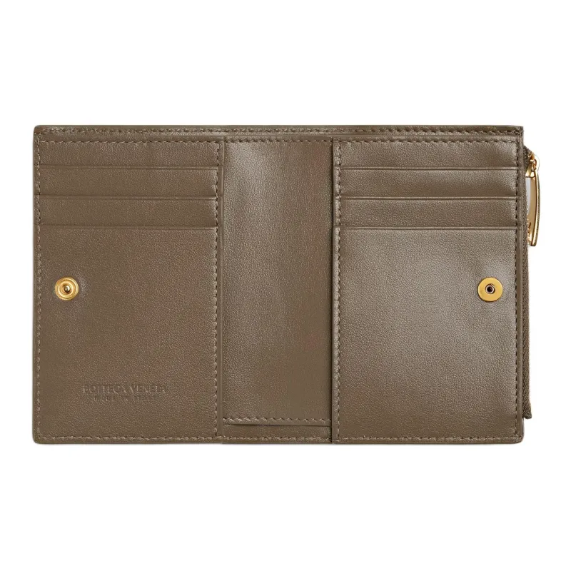 Bottega Veneta Intrecciato Lambskin Wallet Small Size Women's Pinecone Brown-3