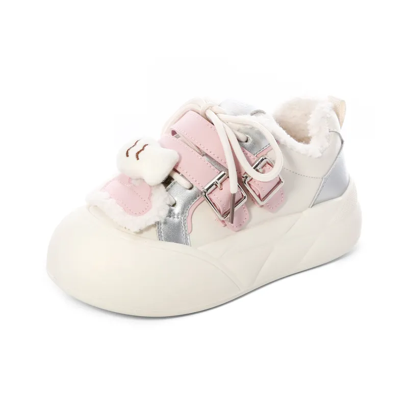 Lovely You Warm Lightweight And Wear Resistant Low Top Skateboard Shoes Women's Beige Silver Pink-13