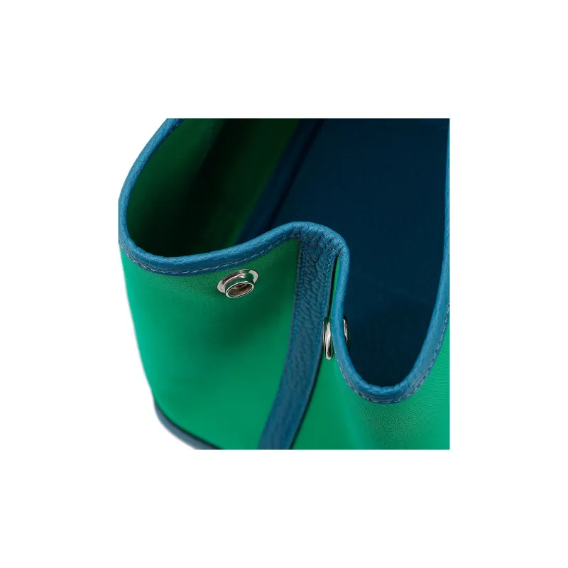HERMES Garden Party Canvas With Negonda Calfskin Handbag Women's Mint Green & Izmir Blue-6