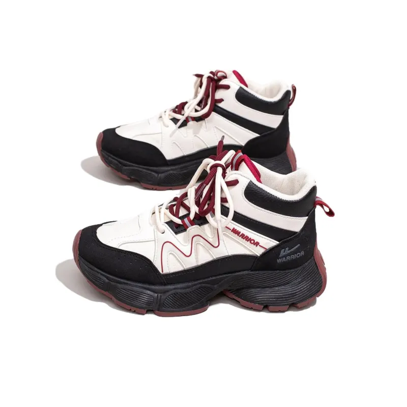 Warrior Wear Resistant Slip Resistant High Top Chunky Sneakers Women's Beige Black Red-2