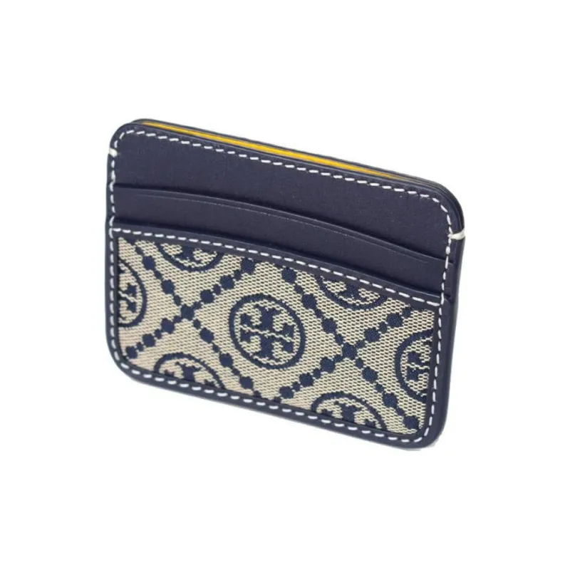 TORY BURCH Woven Jacquard With Leather Trim Card Holder Women's Blue-1