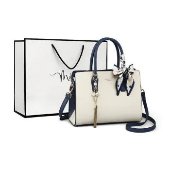 MILLIE'S Cow Leather Shoulder Bag, Crossbody Bag, Handbag, Tote Bag Regular Women's Beige White Blue