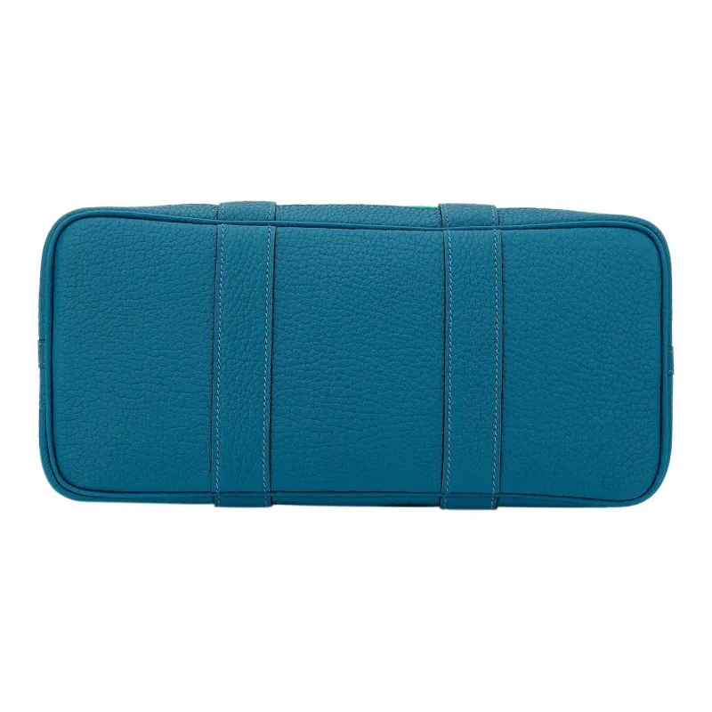 HERMES Garden Party Canvas With Negonda Calfskin Handbag Women's Mint Green & Izmir Blue-5