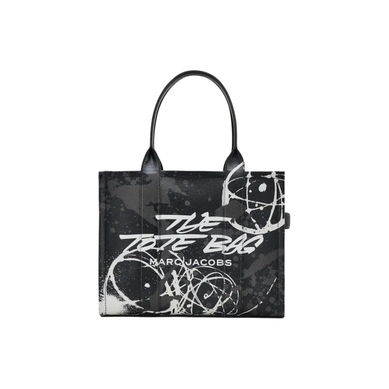 MARC JACOBS FUTURA Collaboration Full Grain Leather Tote Bag, Shopping Bag, Handbag Large Size Unisex Black-0