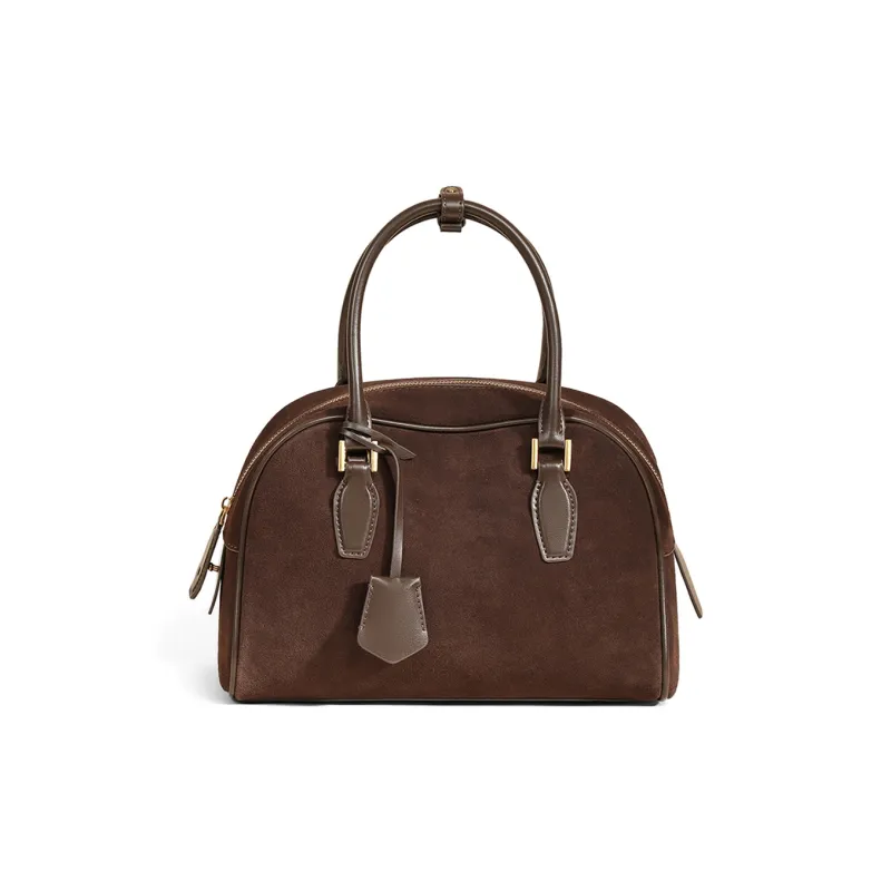 COMELY Cow Leather Boston Bag One Shoulder Handbags Regular Women's Chocolate/Khaki-2