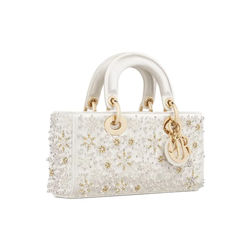 DIOR Lady D-JOY Silk Glass Calfskin Satin Shoulder Bag Crossbody Bag Handbag Small Size Women's Latte-3