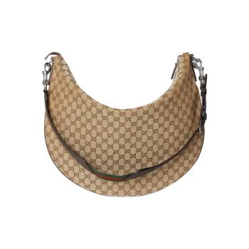 GUCCI Canvas Crossbody Bag Shoulder Bag Large Size Women's Beige & Dark Brown