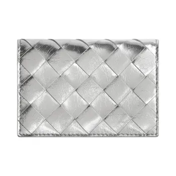 Bottega Veneta Intrecciato Calfskin Card Holder Women's Silver