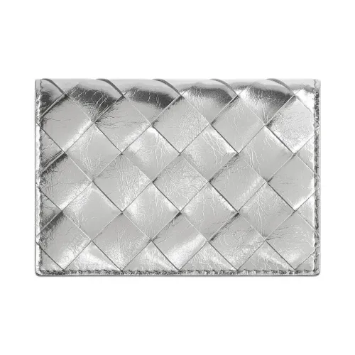 Bottega Veneta Intrecciato Calfskin Card Holder Women's Silver