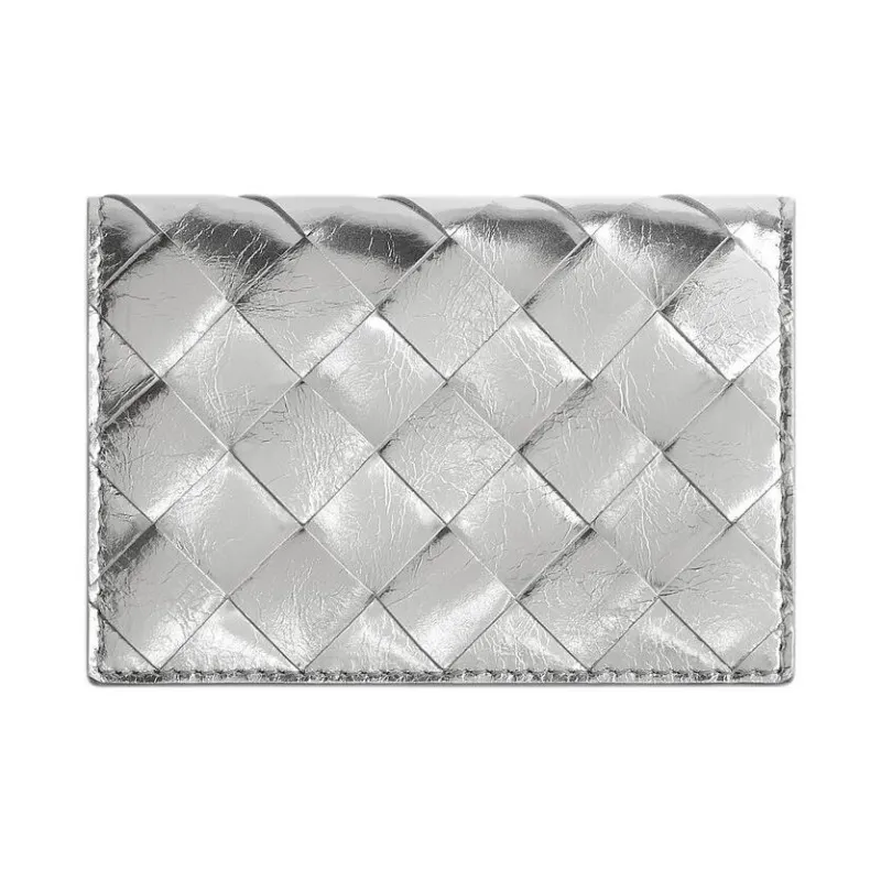 Bottega Veneta Intrecciato Calfskin Card Holder Women's Silver-0