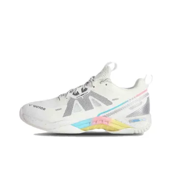 VICTOR Anti Slip Wear Resistant Low Top Badminton Shoes Unisex White Gray Silver