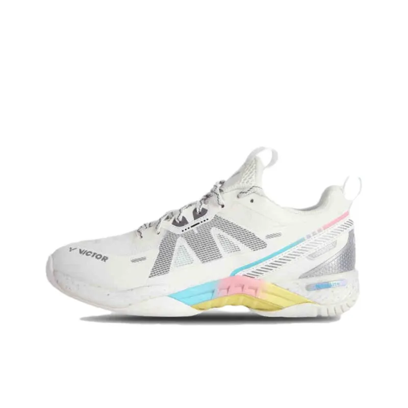VICTOR Anti Slip Wear Resistant Low Top Badminton Shoes Unisex White Gray Silver-0