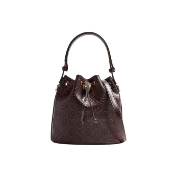TORY BURCH T Monogram Leather Bucket Bag, Shoulder Bag, Crossbody Bag, Handbag Women's Dark Red Wine