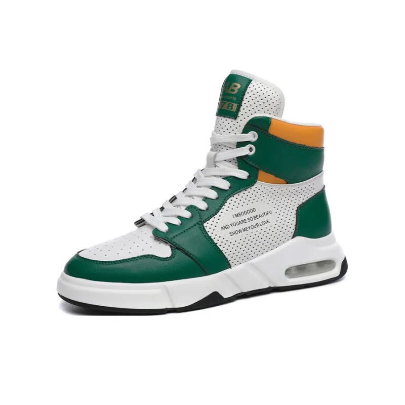 Babinda Men's Shoes Slip-Resistant High-Top Casual Shoes Men's White Green-9