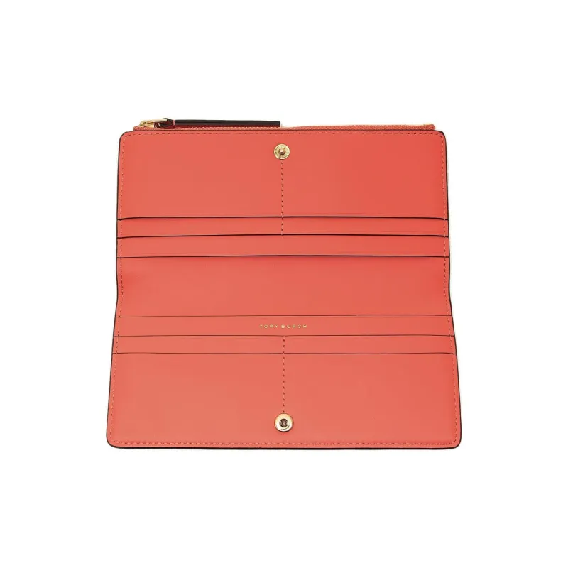 TORY BURCH Robinson Patent Leather, Cross Grain Leather Wallet Women's Coral Pink-5