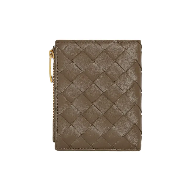 Bottega Veneta Intrecciato Lambskin Wallet Small Size Women's Pinecone Brown-2