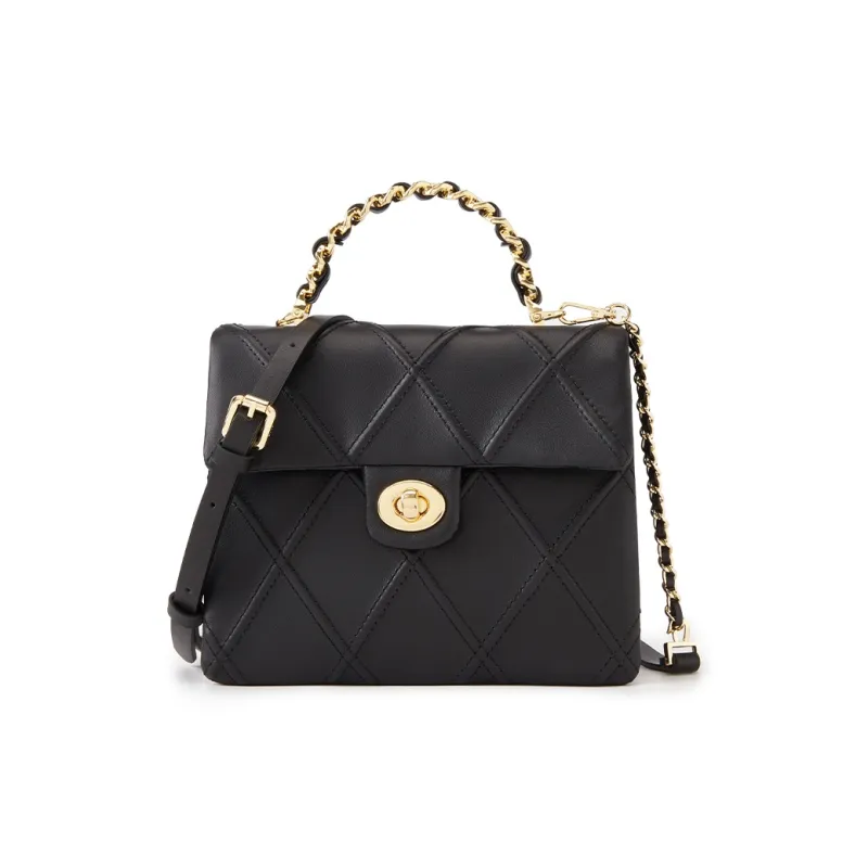 ELLE Portable Texture Chain Bag Commute Crossbody Bag, Shoulder Bag Tubas Women's Black/White-5