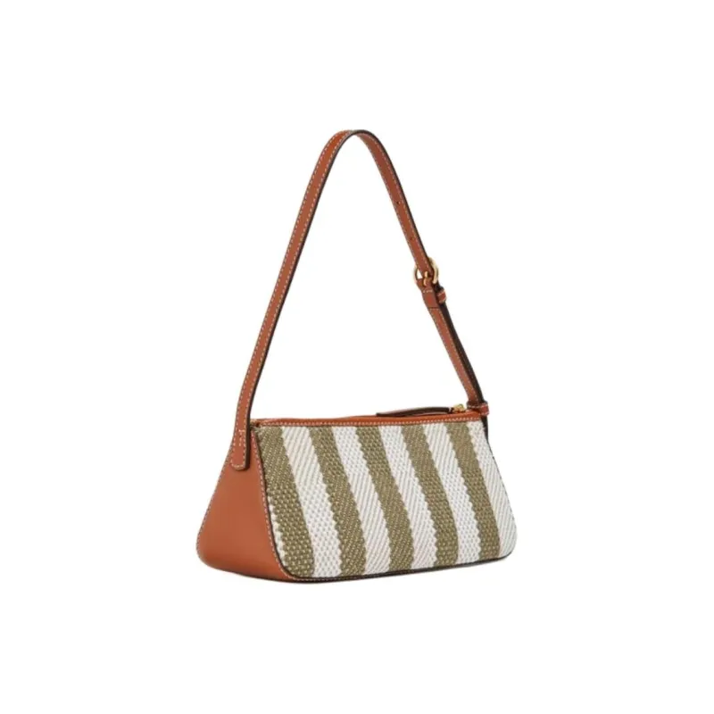 TORY BURCH McGraw Fabric With Cow Leather Shoulder Bag Handbag Shoulder Bag Women's Ivory White & Olive Green-1