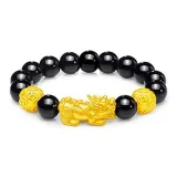 Chinese Auspicious Animal Copper Coin Agate Beaded Bracelet