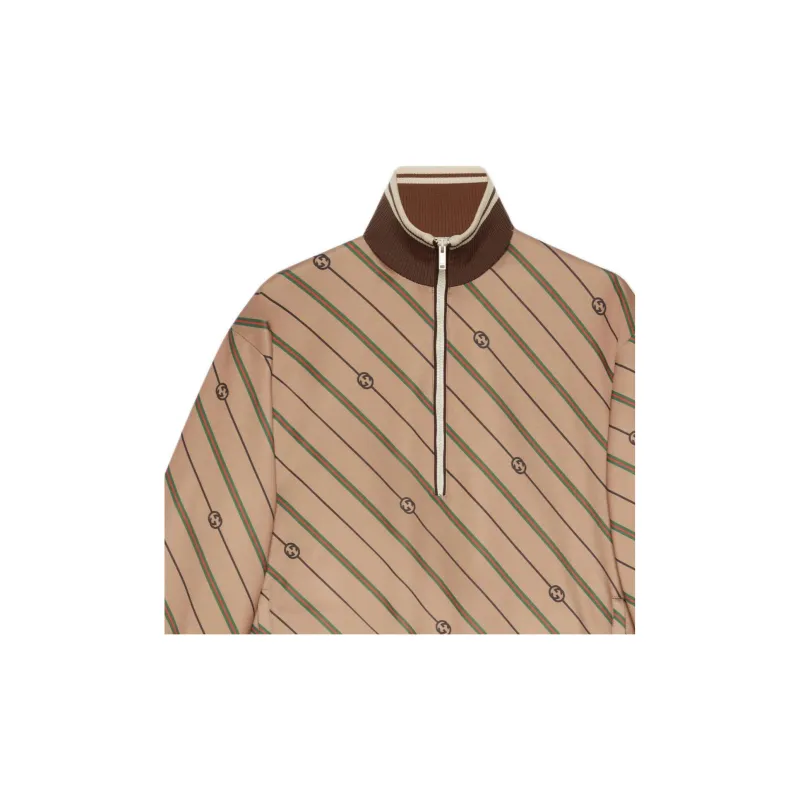 GUCCI Twill Gg Stripe Knit Half Zip Jacket-4