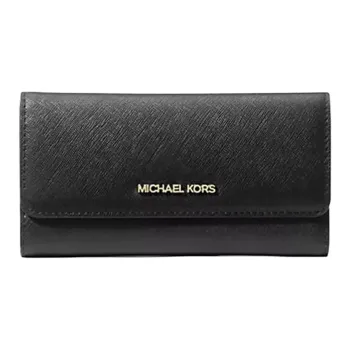 MICHAEL KORS Jet Set Travel Embossed Leather Wallet Large Size Women's Black