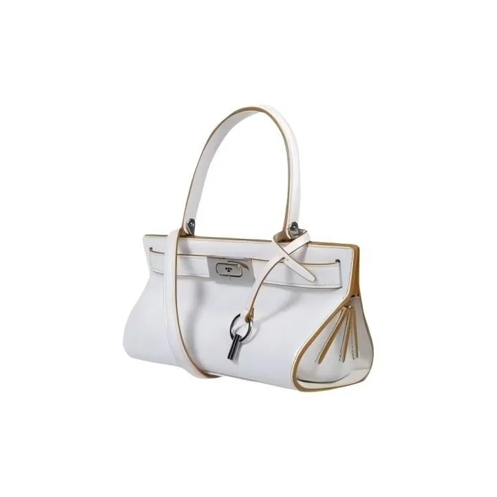 TORY BURCH Lee Radziwill Leather With Suede Shoulder Bag, Crossbody Bag, Handbag Trumpets Women's White-1