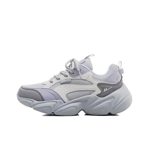 Warrior Wear Resistant Wide Coverage Lightweight Low Top Chunky Sneakers Women's Ash Beige Purple