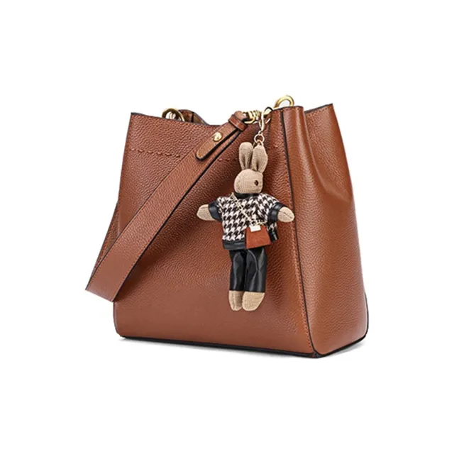 Carnival Keep Top Grain Cow Leather Bucket Bag Shoulder Bag Handheld Bag Regular Women's Camel/Black-1