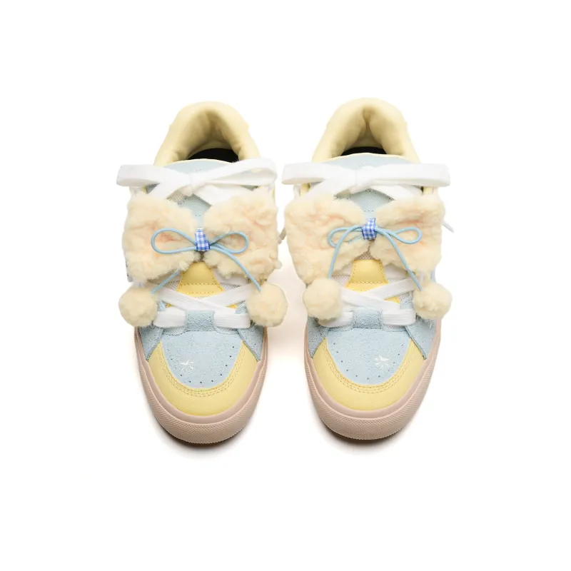 OAOQ Low-Top Skateboard Shoes Unisex White Yellow Blue-77