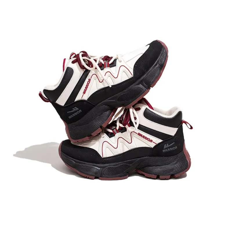 Warrior Wear Resistant Slip Resistant High Top Chunky Sneakers Women's Beige Black Red-4