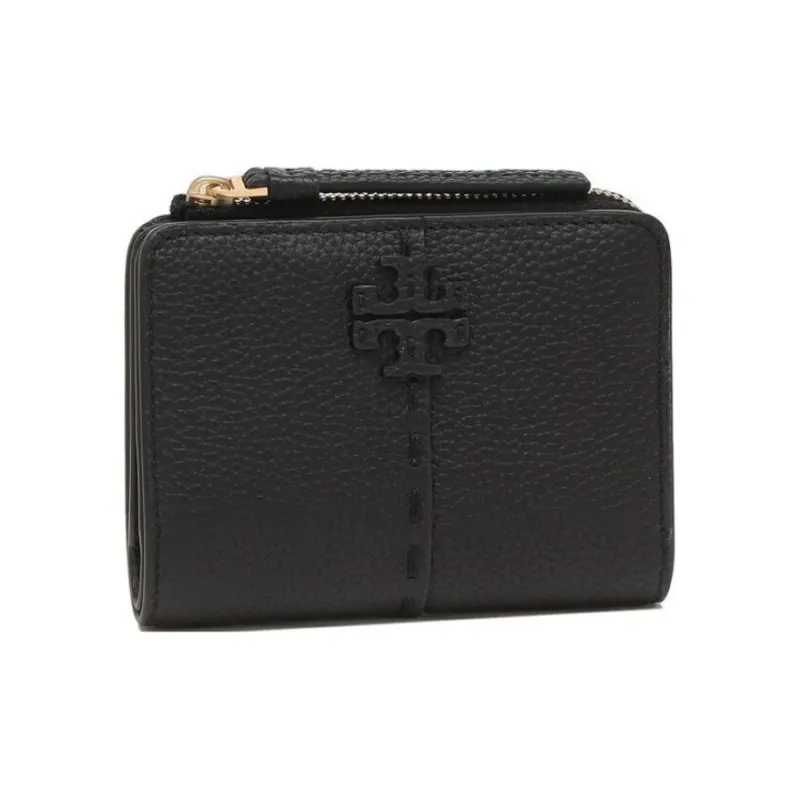 TORY BURCH McGraw Litchi Grain Leather Coin Purses Wallets Regular Women's Black-1