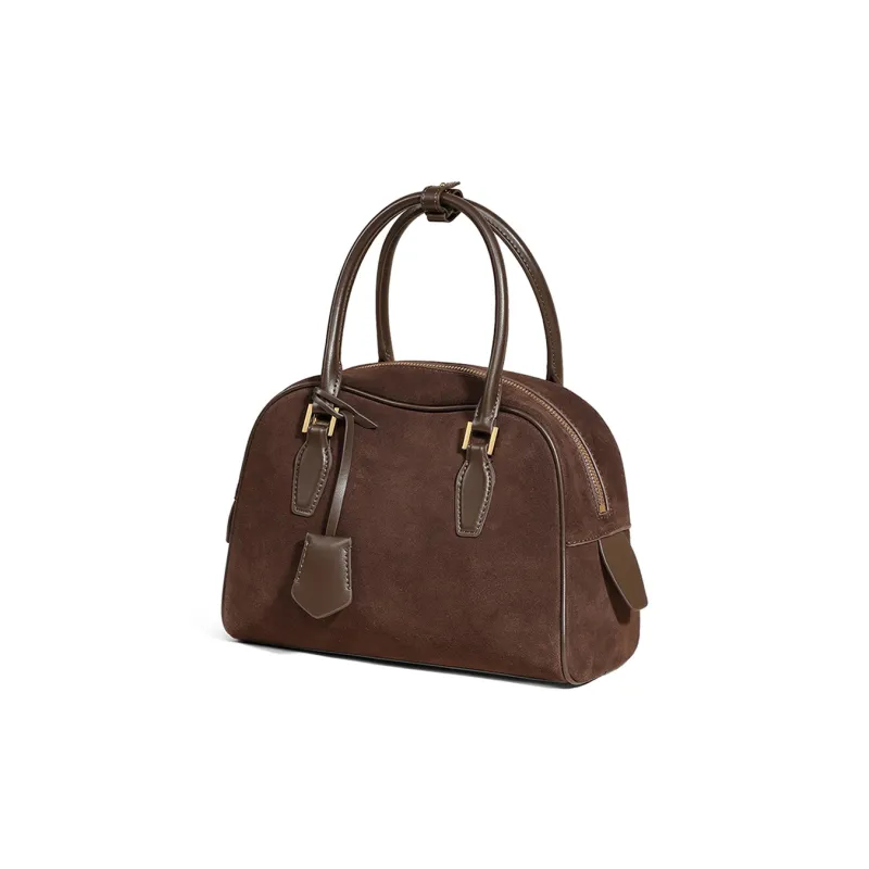 COMELY Cow Leather Boston Bag One Shoulder Handbags Regular Women's Chocolate/Khaki-3