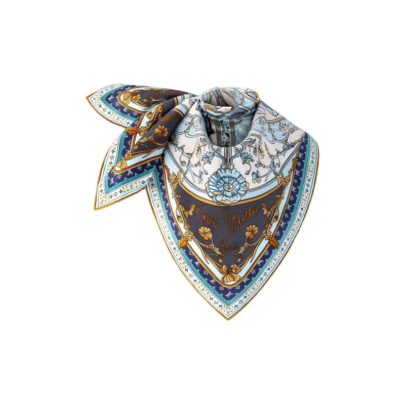 LOUIS VUITTON Silk Silk Scarves Women's Blue-1