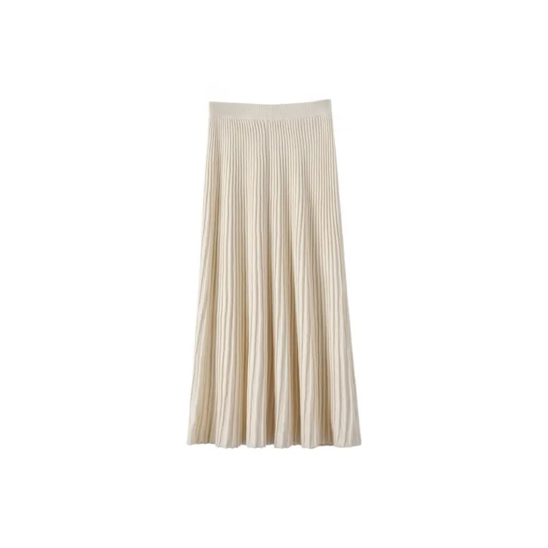 Late White Casual Long Skirts Women's Ecru-3