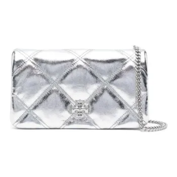 TORY BURCH Kira Leather Shoulder Bag Crossbody Bag Wallet Mini Women's Silver