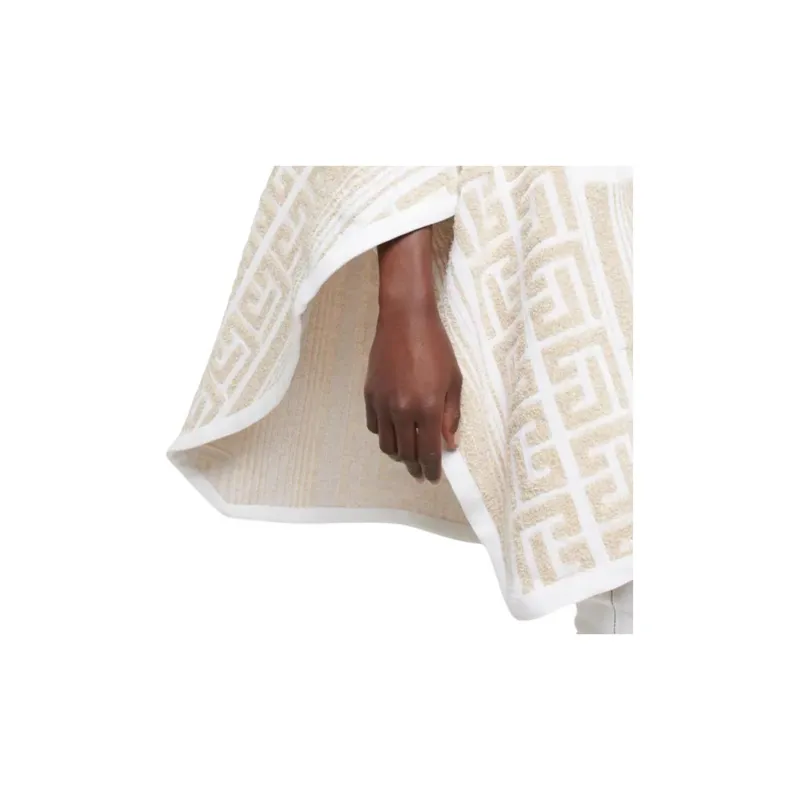 BALMAIN Lurex Maxi Monogram Knit Poncho 'Pink'-3