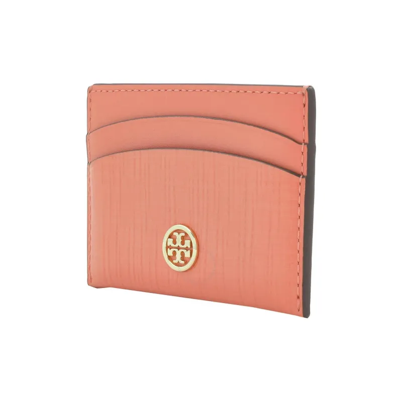 TORY BURCH Robinson Embossed Leather Card Holder Women's Coral Pink-1