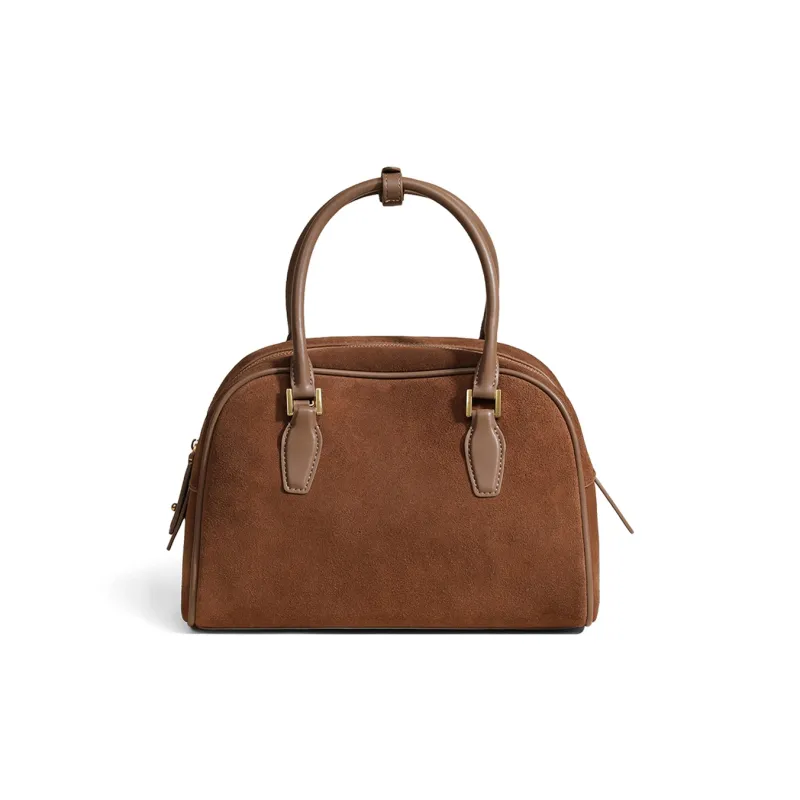 COMELY Cow Leather Boston Bag One Shoulder Handbags Regular Women's Chocolate/Khaki-9