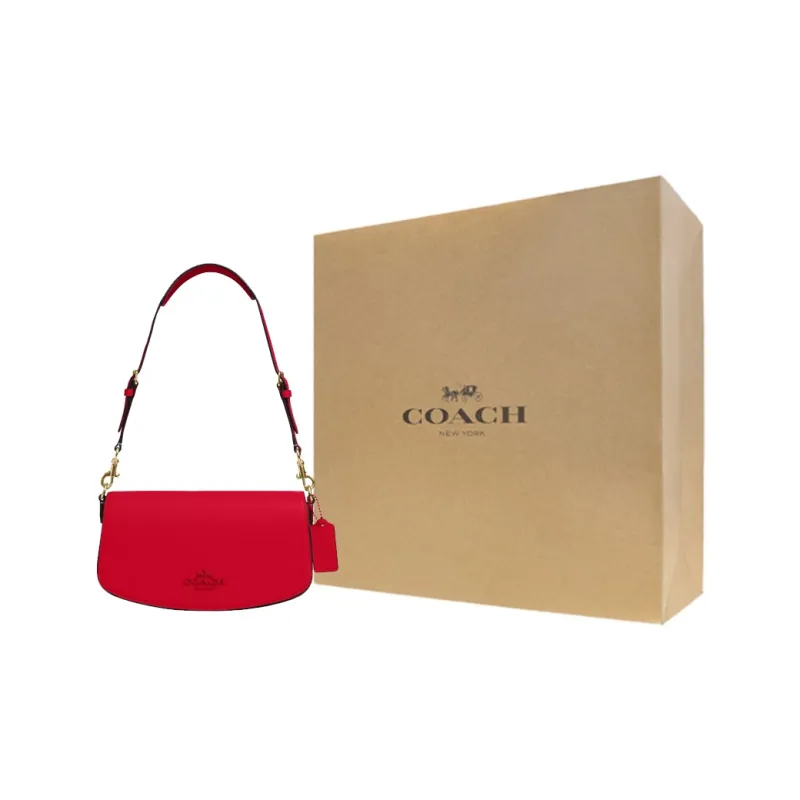 COACH Delicate Calfskin Handbag Shoulder Bag Medium Size Women's Red-7