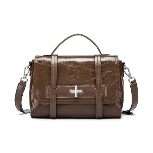 FAIRWHALE Top Grain Oil Wax Cow Leather Shoulder Bag Crossbody Bag Handbag Women's Khaki/Coffee/Black/Ancora Red