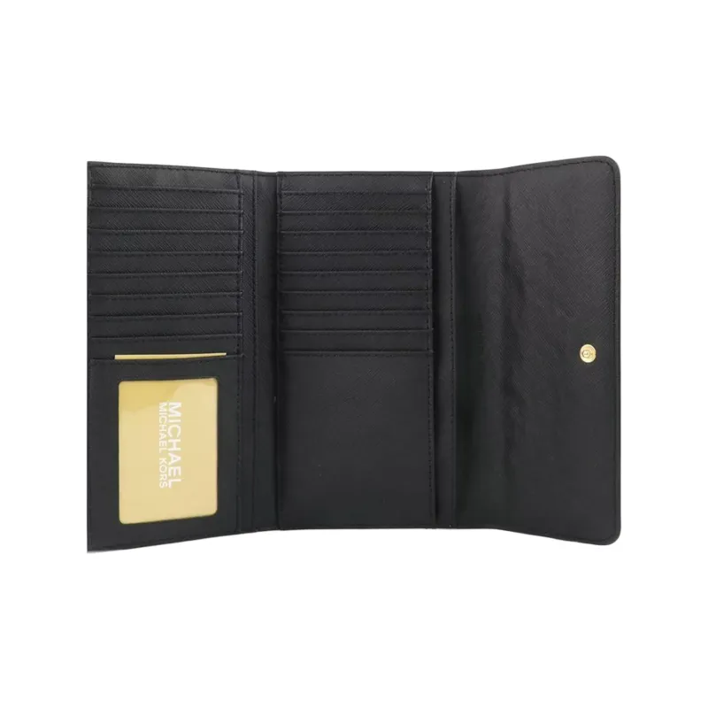 MICHAEL KORS Jet Set Travel Embossed Leather Wallet Large Size Women's Black-4