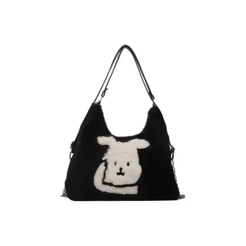 Meow In The Grass Faux Fur Backpack Shoulder Bags Women's Black