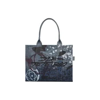 MARC JACOBS Denim Tote Bag Shopping Bag Handbag Large Size Unisex Denim Blue