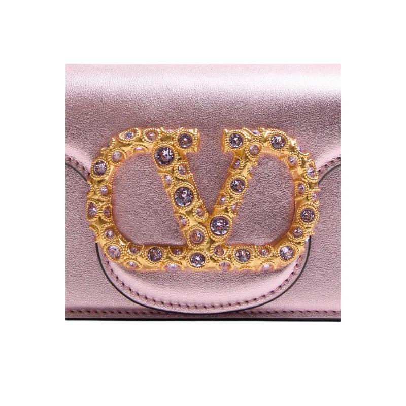 Valentino Locò Calfskin Shoulder Bag Crossbody Bag Handbag Small Size Women's Purple Pink-5