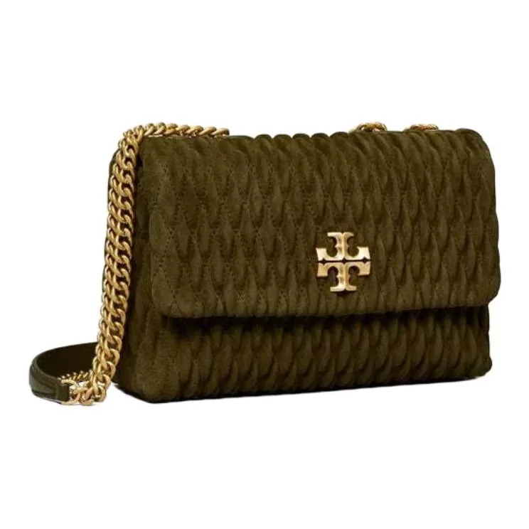 TORY BURCH Kira Pleated Suede Crossbody Bag, Shoulder Bag Women's Green-2