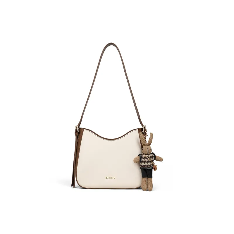 COMELY Split Cow Leather With Synthetic Leather Shoulder Bag, Crossbody Bag Regular Women's Ecru Coffee-1